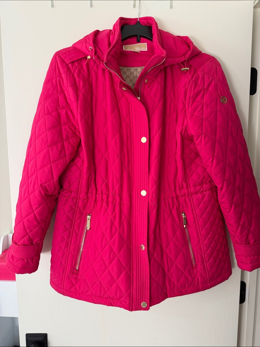 Michael Kors Quilted Hooded Puffer Jacket - Hot Pink
